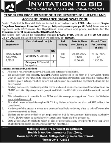 State Life Insurance Corporation Swat Tender Notice